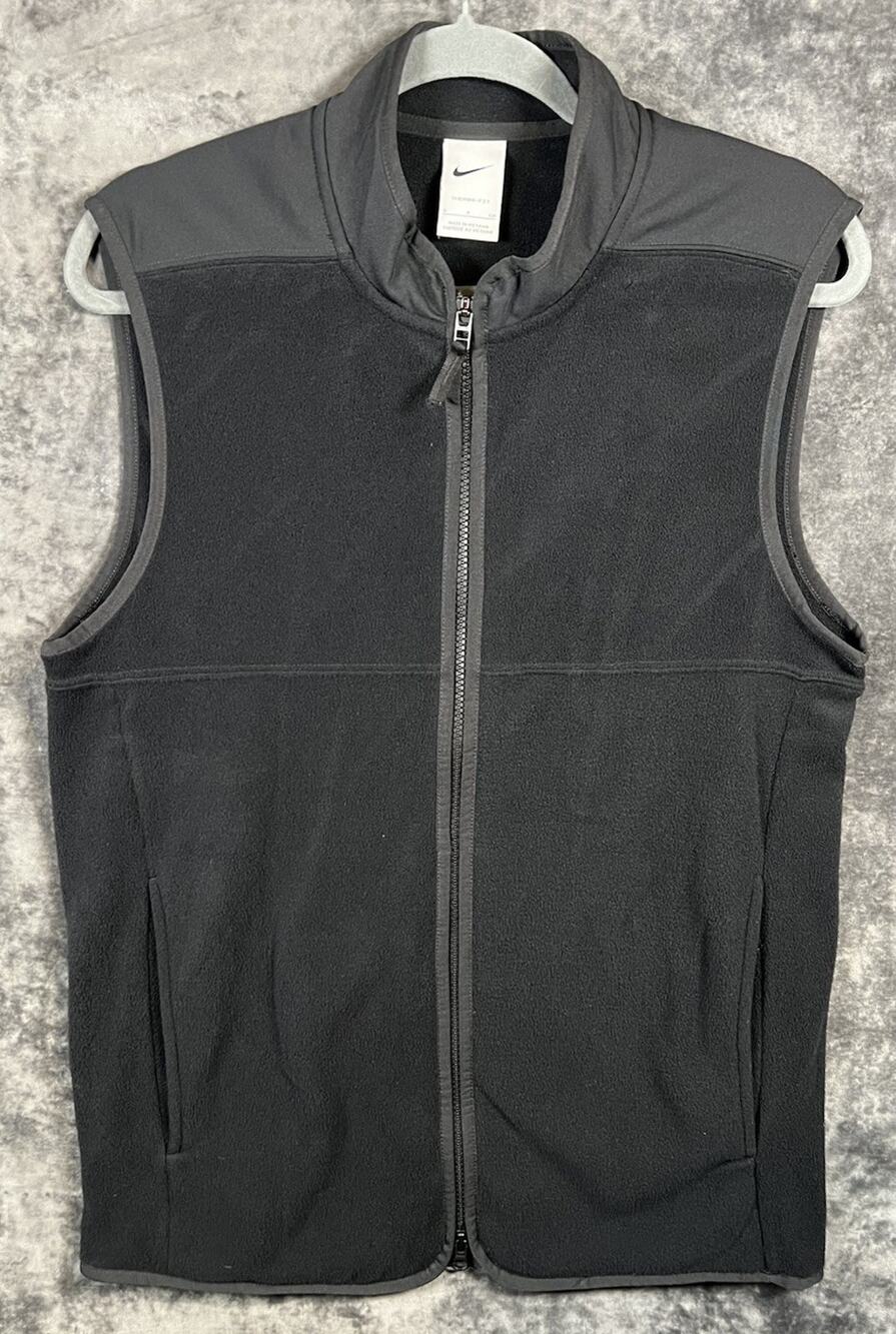 Nike Therma Fit Vest Mens Small Black Full Zip Fleece Athletic